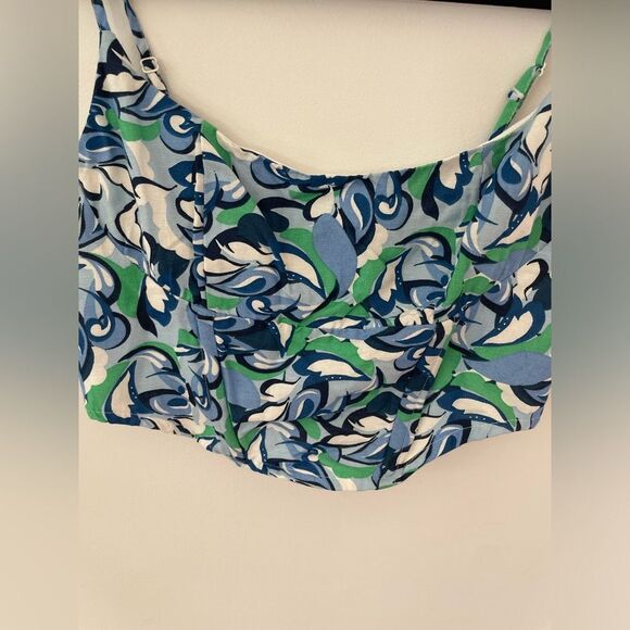 Midnight Sky M Crop Top Boning Adjustable Straps Bandana Blue Elastic Back - Picture 2 of 7